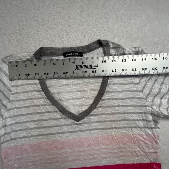 David Cline Womens V-Neck Striped Short-Sleeve Slate Top Small Gray/Pink Casual - Picture 6 of 8